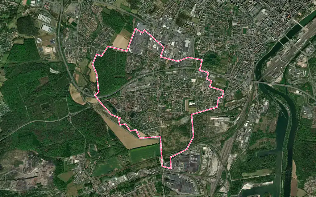 Vue satellite de Terville avec ses contours administratifs