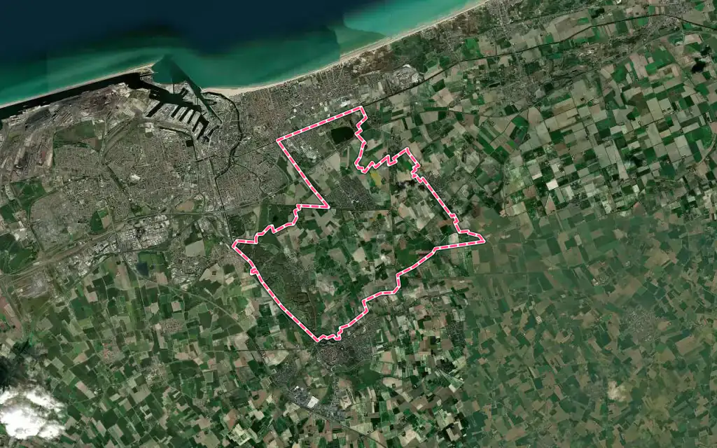Vue satellite de Téteghem-Coudekerque-Village avec ses contours administratifs