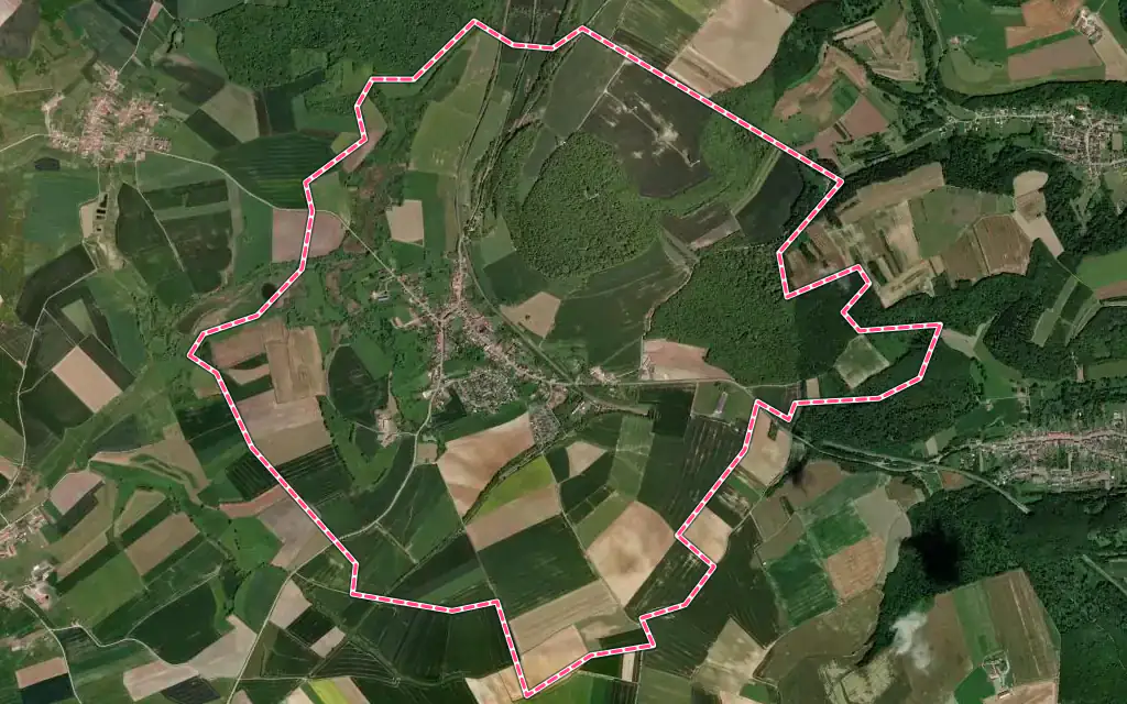 Vue satellite de Téterchen avec ses contours administratifs