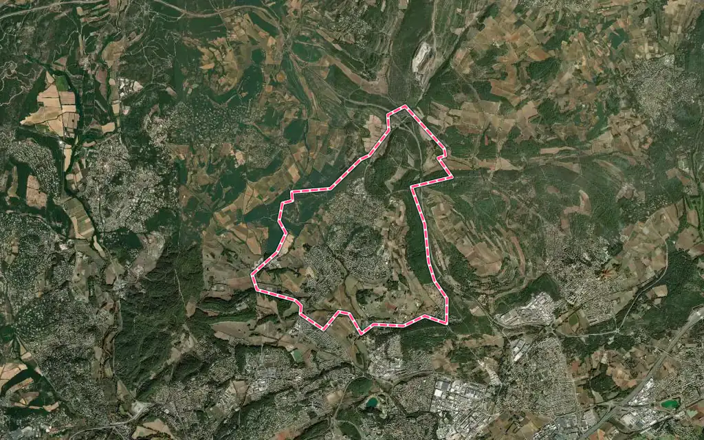 Vue satellite de Teyran avec ses contours administratifs