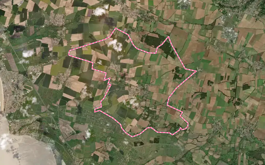 Vue satellite de Thairé avec ses contours administratifs