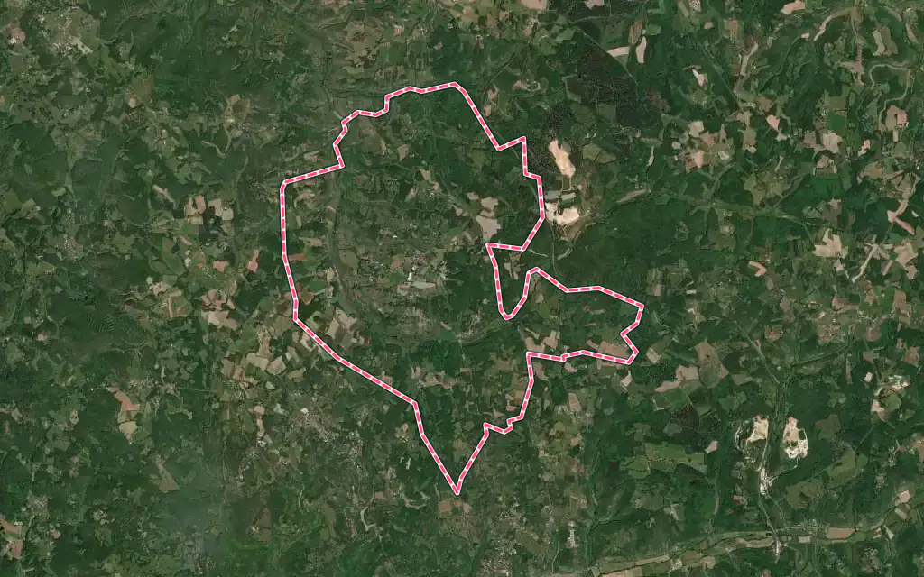 Vue satellite de Thédirac avec ses contours administratifs