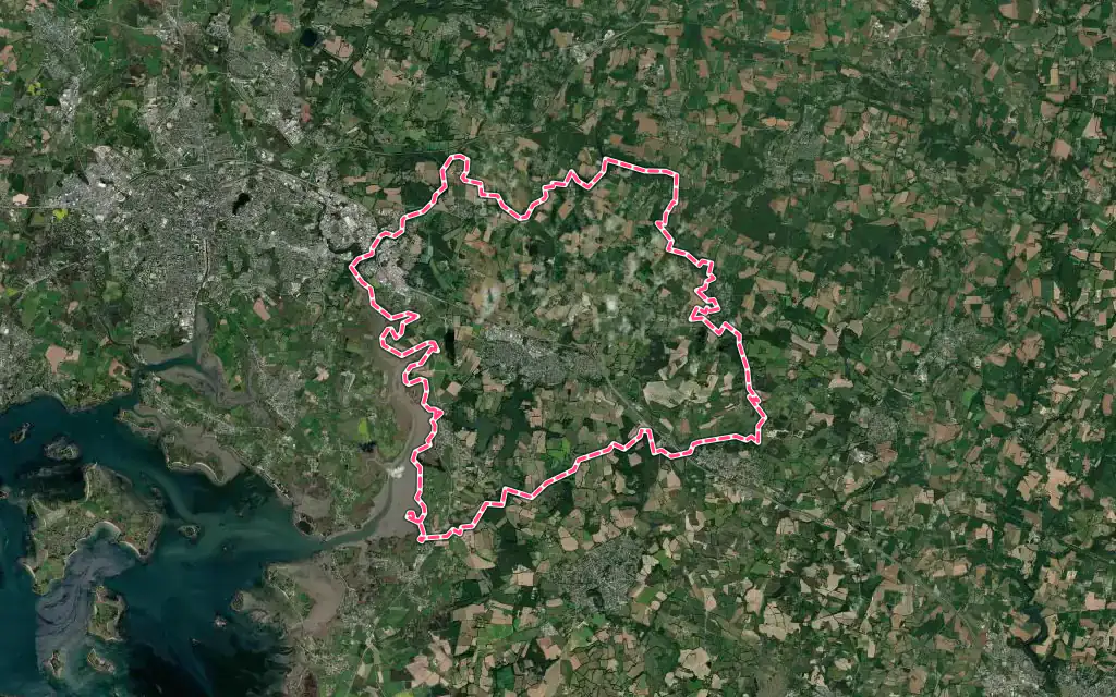 Vue satellite de Theix-Noyalo avec ses contours administratifs