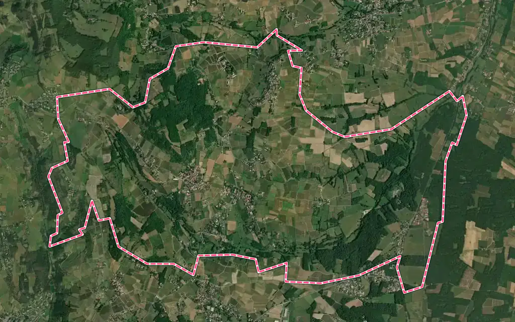 Vue satellite de Theizé avec ses contours administratifs