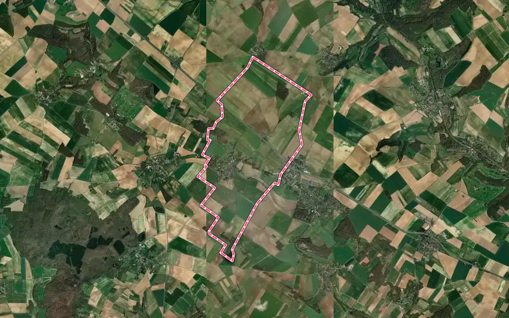 Vue satellite de Théméricourt avec ses contours administratifs