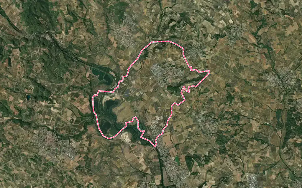 Vue satellite de Thézan-lès-Béziers avec ses contours administratifs