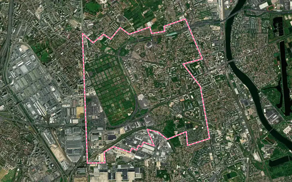 Vue satellite de Thiais avec ses contours administratifs