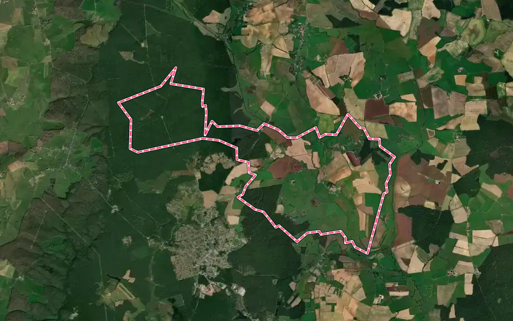 Vue satellite de Thianges avec ses contours administratifs