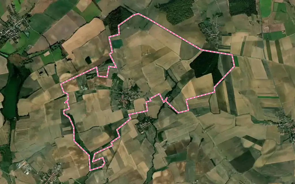 Vue satellite de Thicourt avec ses contours administratifs