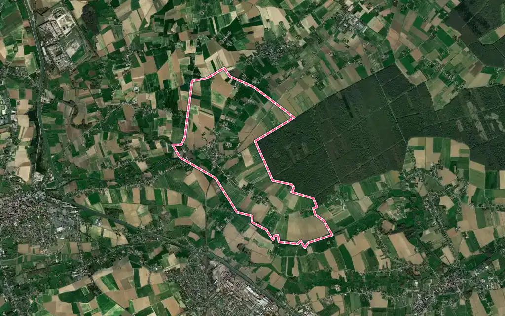 Vue satellite de Thiennes avec ses contours administratifs