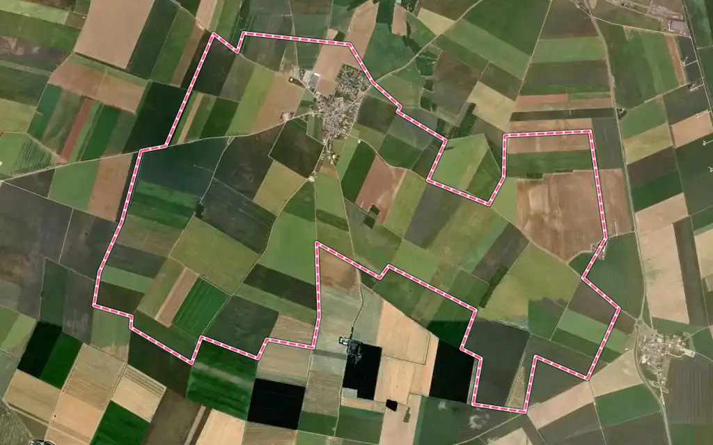 Vue satellite de Thignonville avec ses contours administratifs