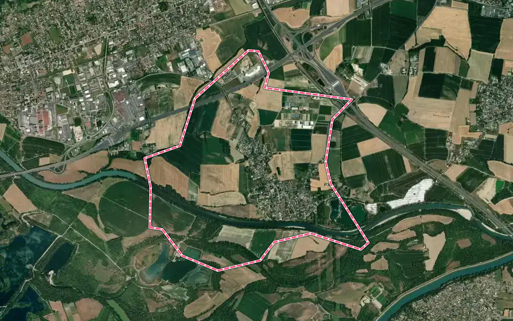 Vue satellite de Thil avec ses contours administratifs