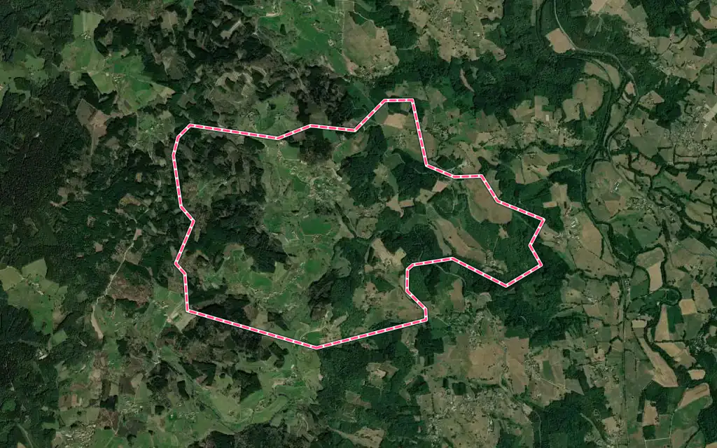 Vue satellite de Thiolières avec ses contours administratifs