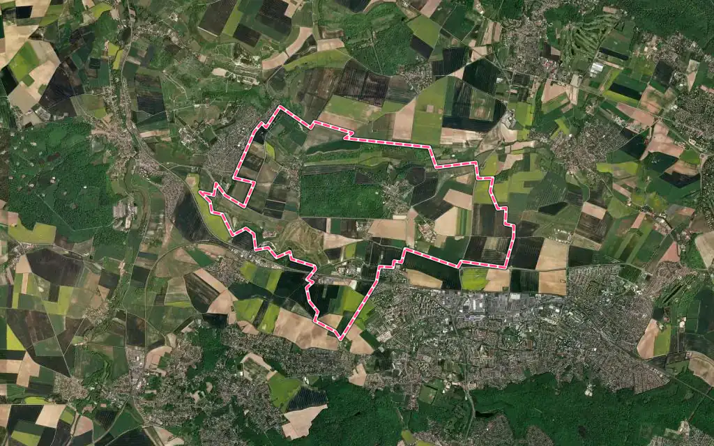 Vue satellite de Thiverval-Grignon avec ses contours administratifs