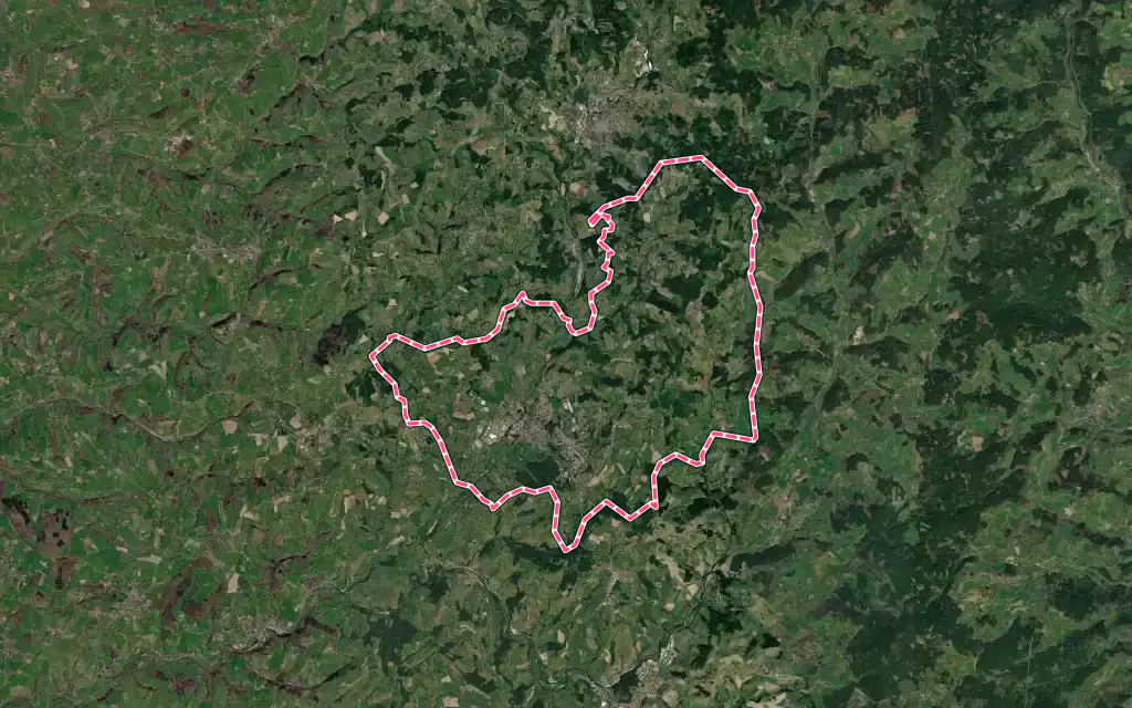 Vue satellite de Thizy-les-Bourgs avec ses contours administratifs