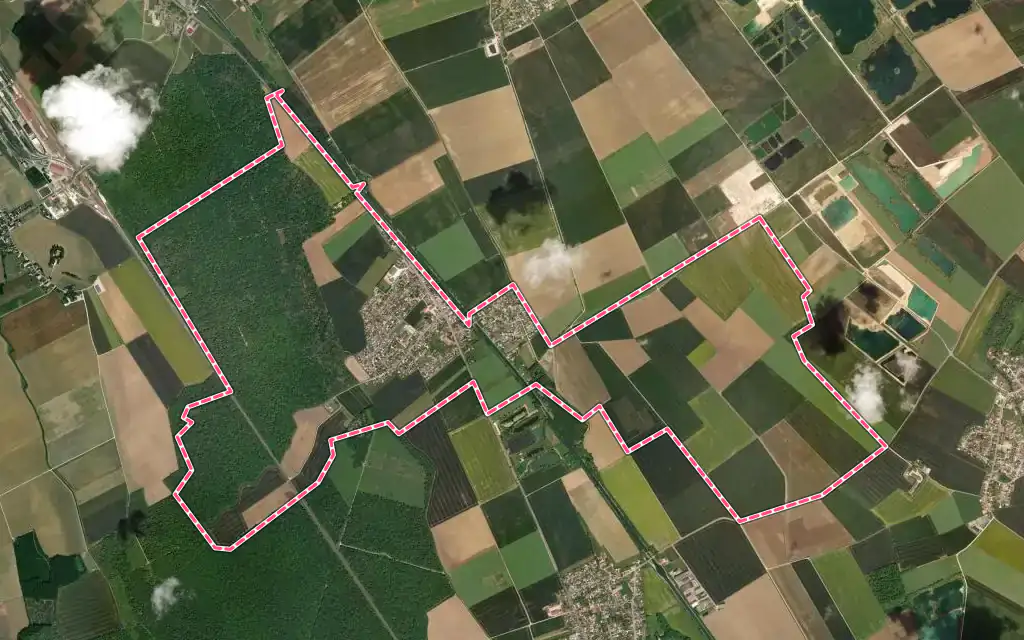 Vue satellite de Thorey-en-Plaine avec ses contours administratifs