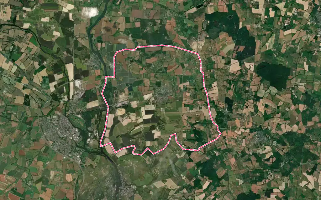 Vue satellite de Thorigné-d'Anjou avec ses contours administratifs