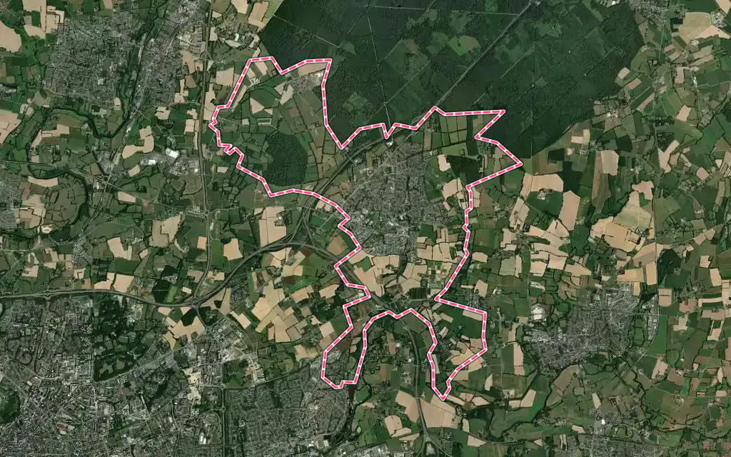 Vue satellite de Thorigné-Fouillard avec ses contours administratifs