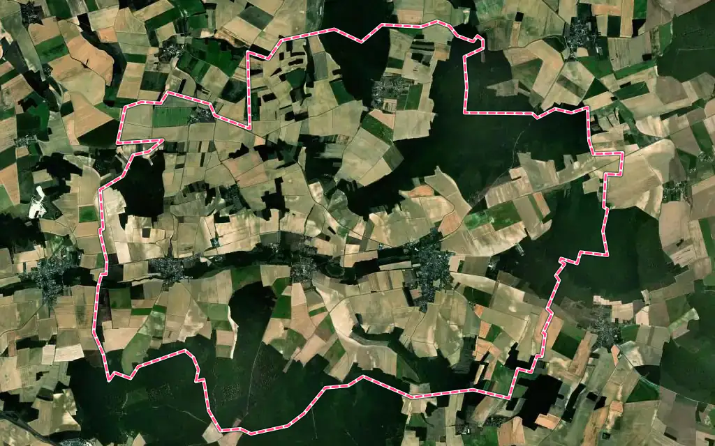 Vue satellite de Thorigny-sur-Oreuse avec ses contours administratifs
