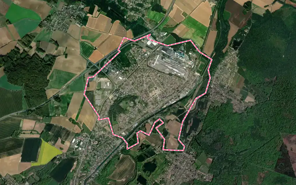 Vue satellite de Thourotte avec ses contours administratifs