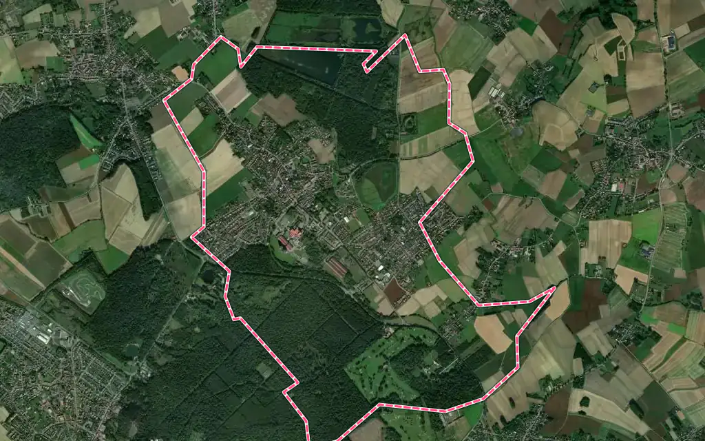Vue satellite de Thumeries avec ses contours administratifs