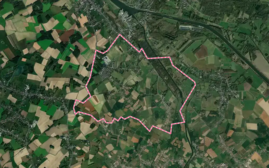 Vue satellite de Thun-Saint-Amand avec ses contours administratifs