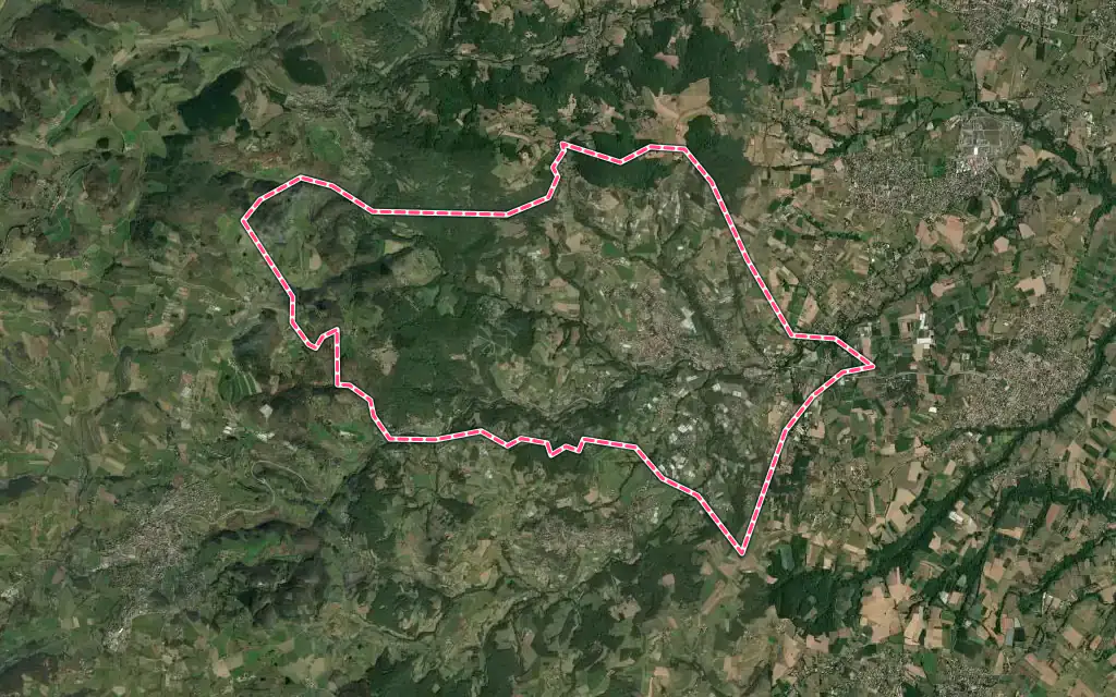 Vue satellite de Thurins avec ses contours administratifs