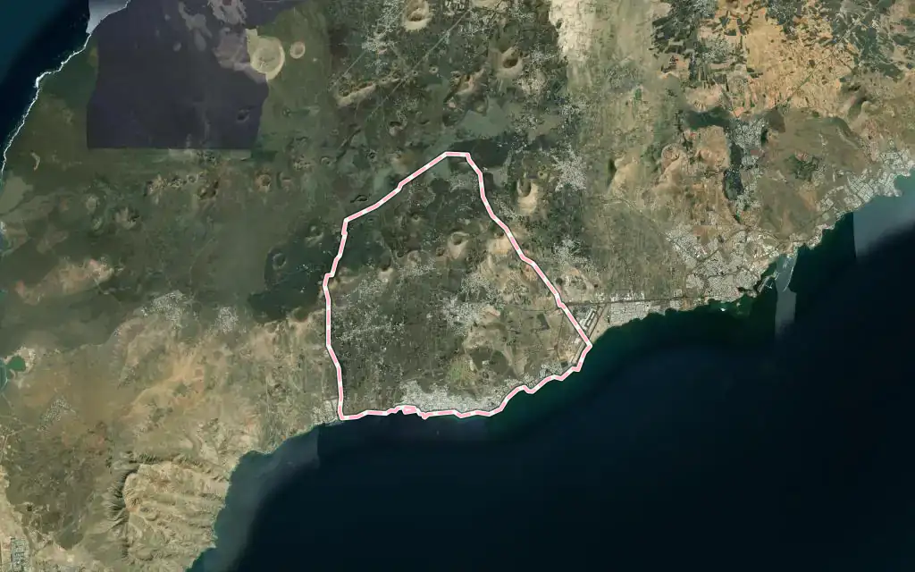 Vista satélite de Tías con su contorno administrativo