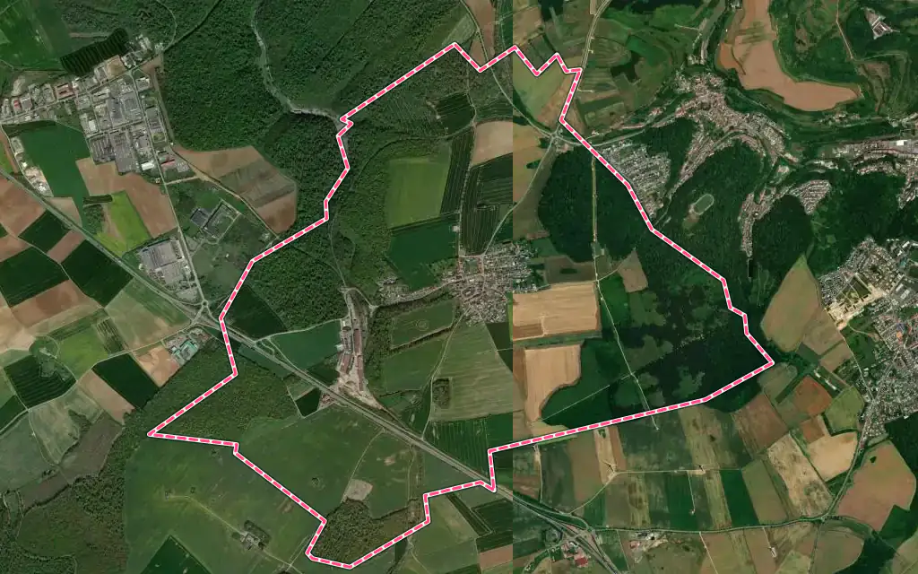 Vue satellite de Tiercelet avec ses contours administratifs