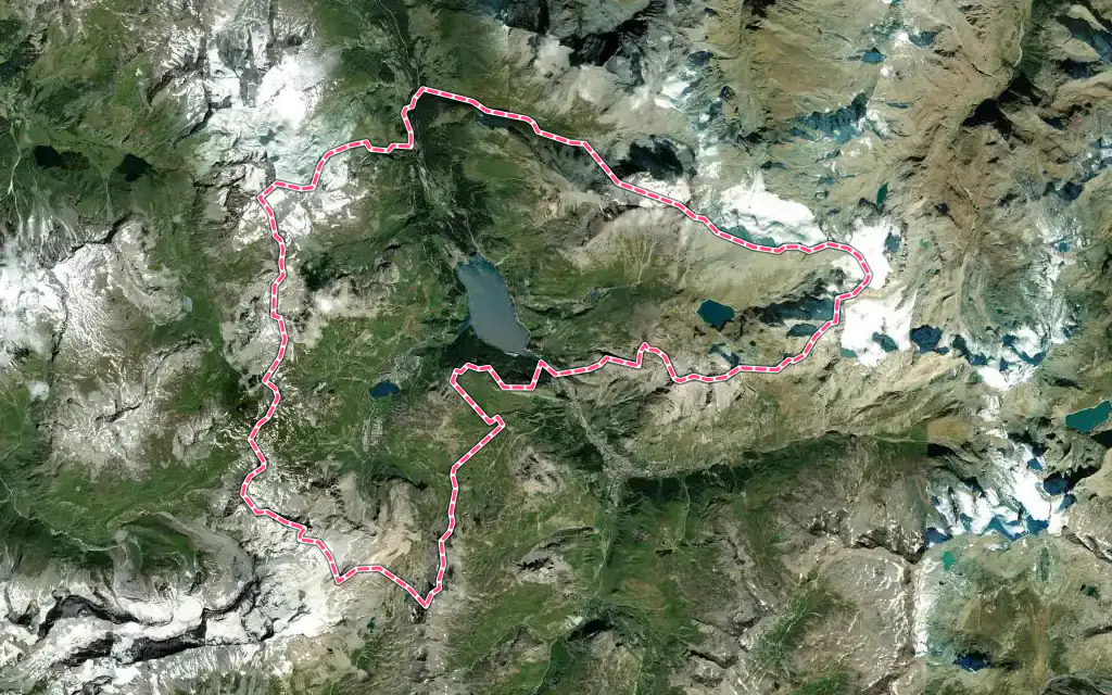 Vue satellite de Tignes avec ses contours administratifs