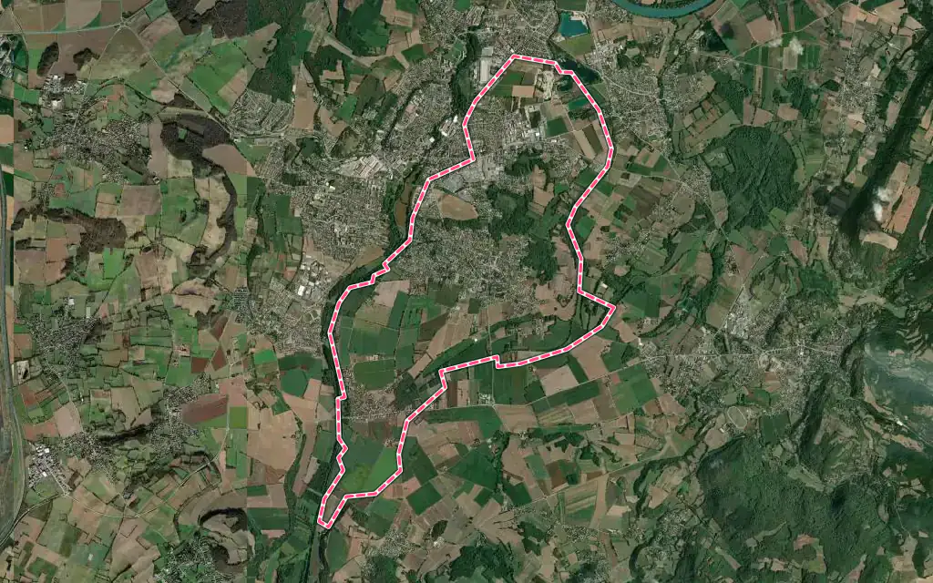 Vue satellite de Tignieu-Jameyzieu avec ses contours administratifs