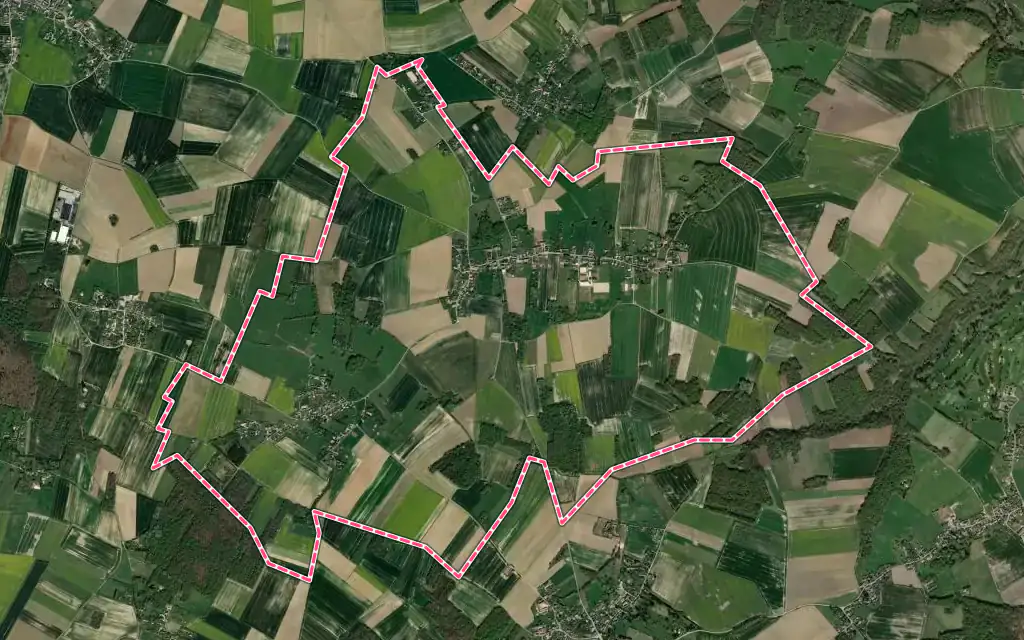 Vue satellite de Tilly avec ses contours administratifs