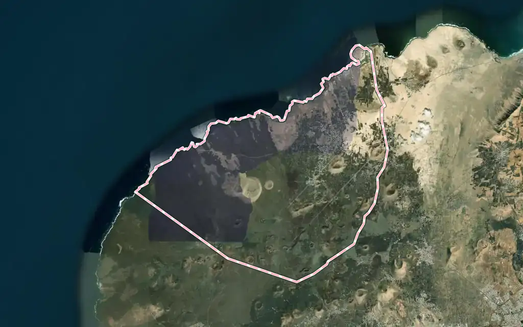 Vista satélite de Tinajo con su contorno administrativo