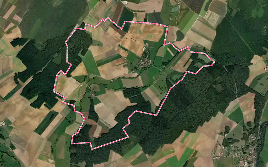 Vue satellite de Tincey-et-Pontrebeau avec ses contours administratifs