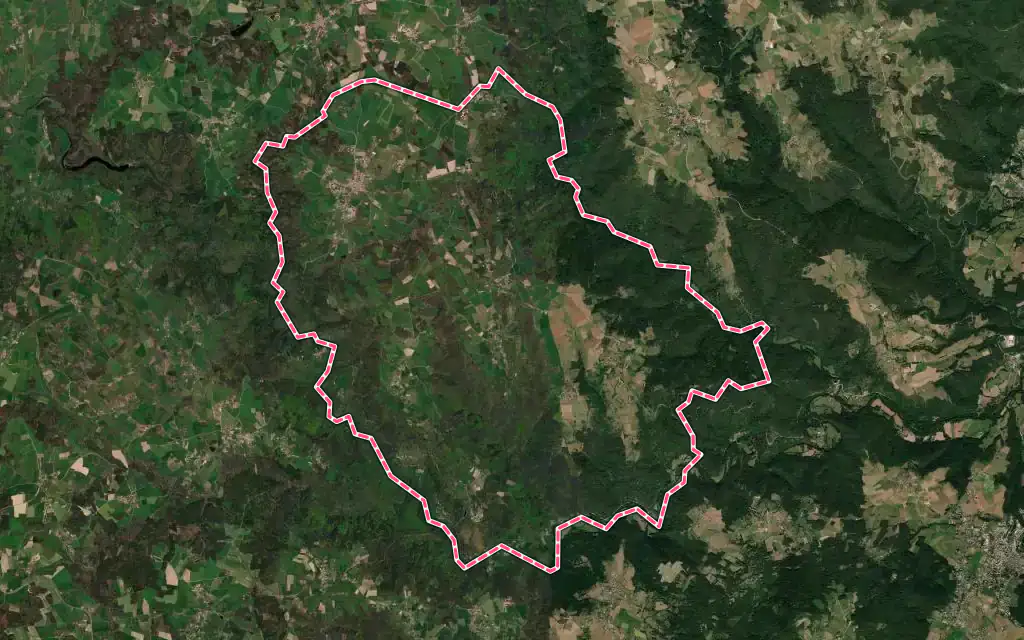 Vue satellite de Tiranges avec ses contours administratifs