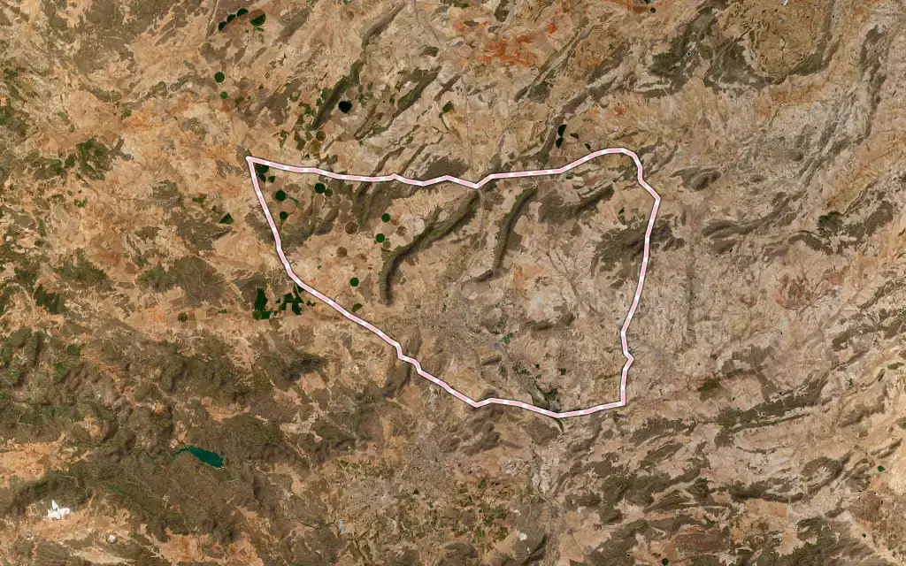 Vista satélite de Tobarra con su contorno administrativo