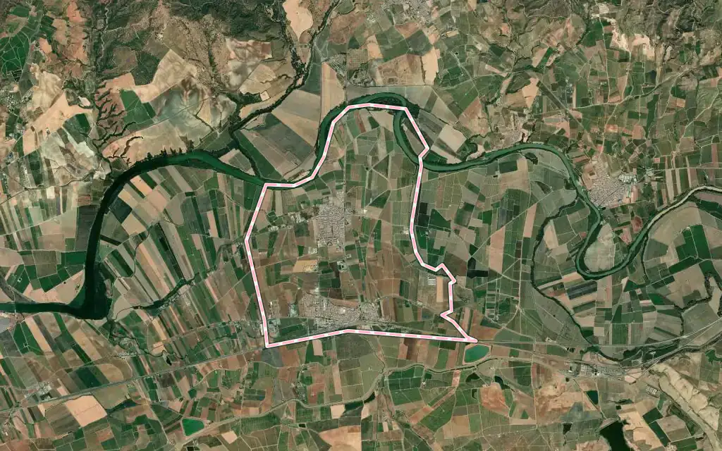 Vista satélite de Tocina con su contorno administrativo