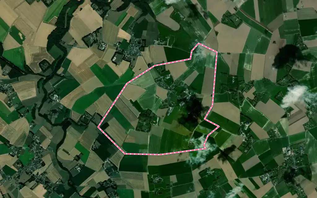 Vue satellite de Tocqueville-les-Murs avec ses contours administratifs