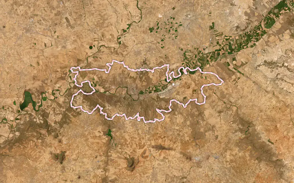 Vista satélite de Toledo con su contorno administrativo