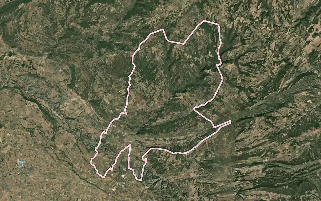 Vista satélite de Torà con su contorno administrativo