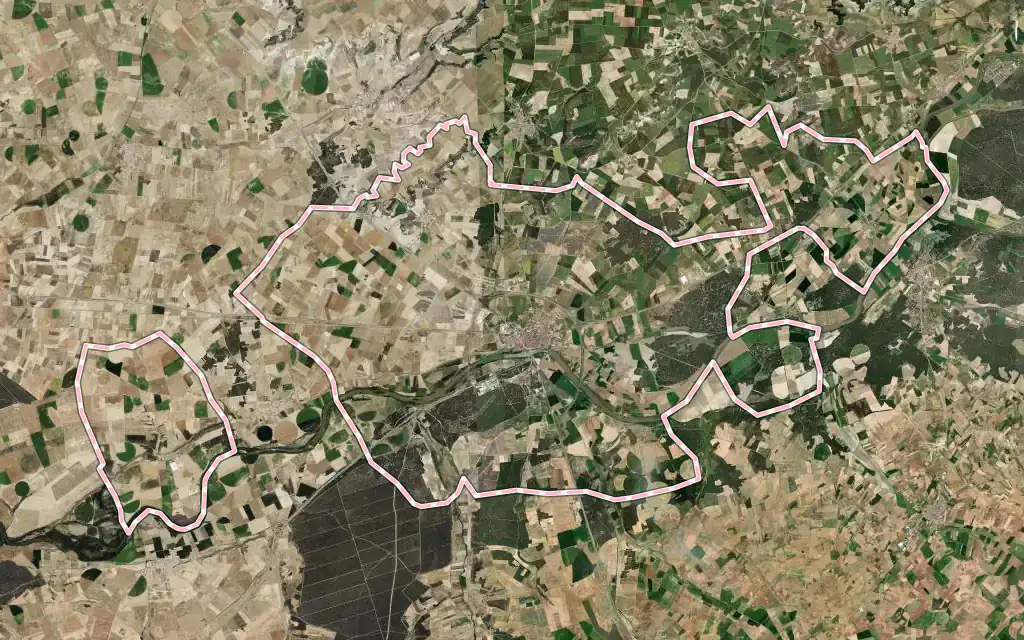 Vista satélite de Tordesillas con su contorno administrativo