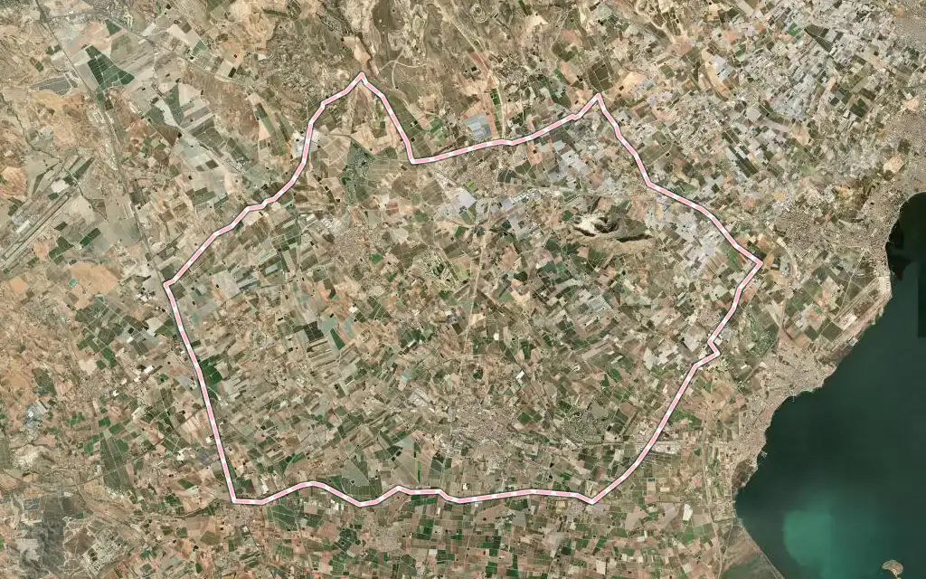 Vista satélite de Torre Pacheco con su contorno administrativo