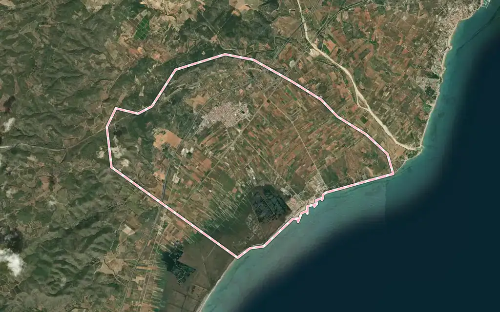 Vista satélite de Torreblanca con su contorno administrativo