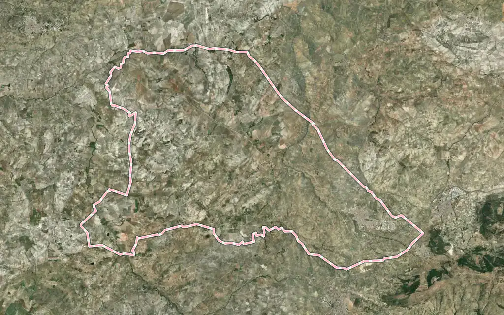Vista satélite de Torredonjimeno con su contorno administrativo