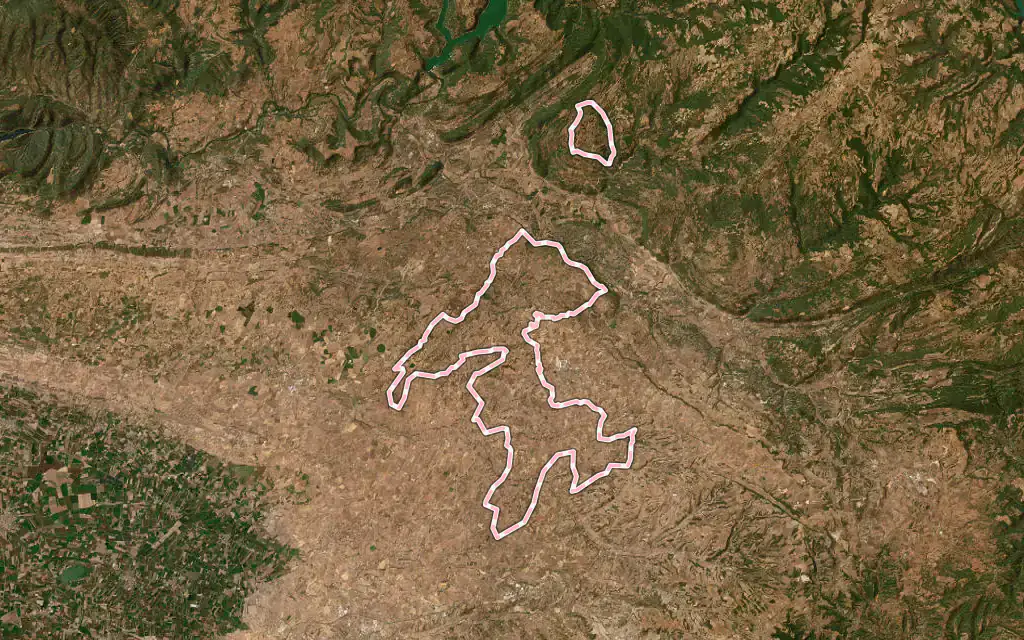 Vista satélite de Torrefeta i Florejacs con su contorno administrativo