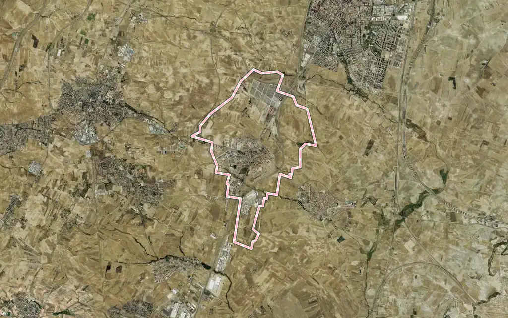 Vista satélite de Torrejón de la Calzada con su contorno administrativo