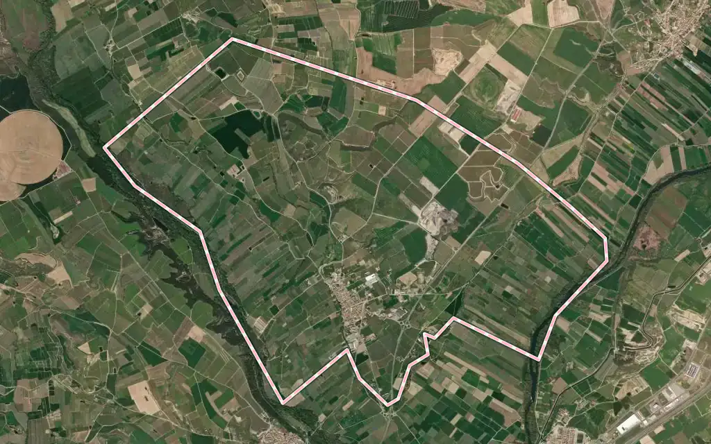 Vista satélite de Torrelameu con su contorno administrativo