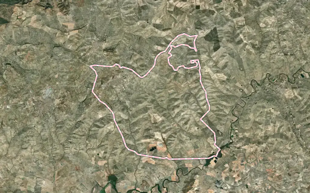 Vista satélite de Torreperogil con su contorno administrativo