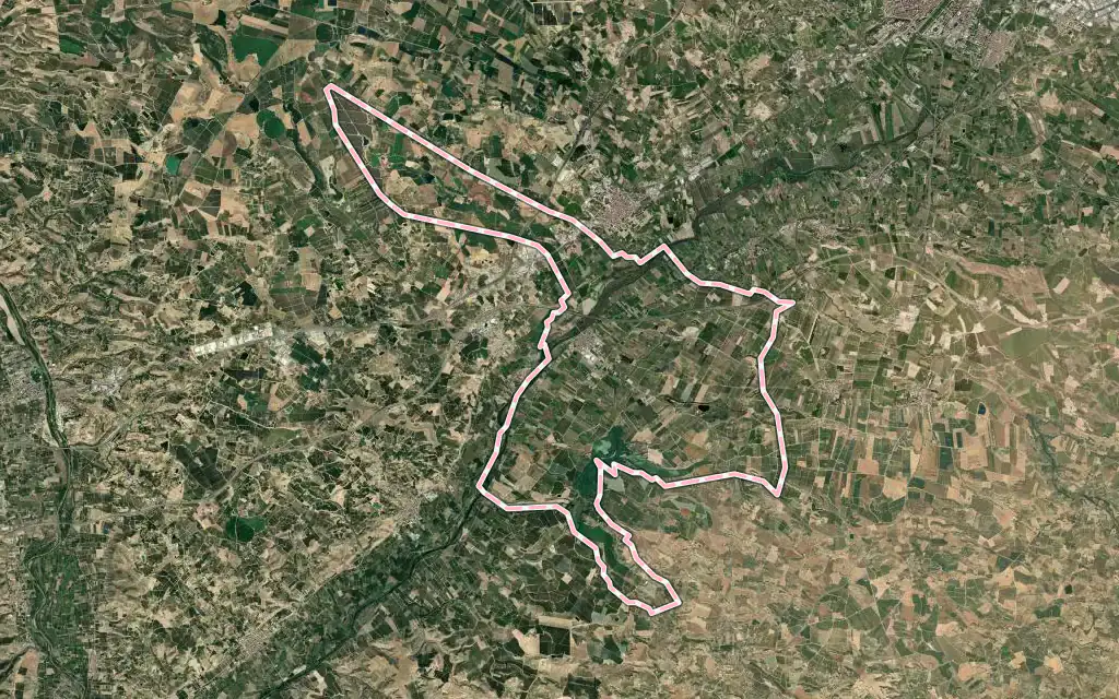 Vista satélite de Torres de Segre con su contorno administrativo