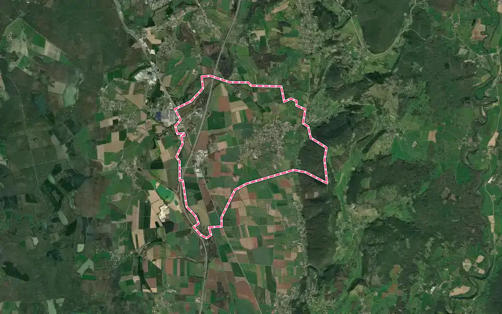 Vue satellite de Tossiat avec ses contours administratifs